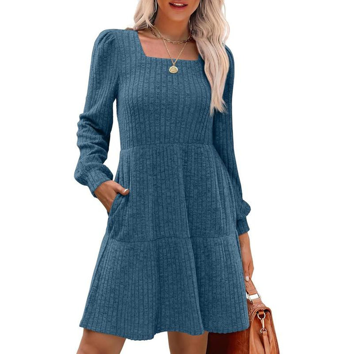 ELIZA™ - Cozy Square Neck Long-Sleeve Babydoll Sweater Dress