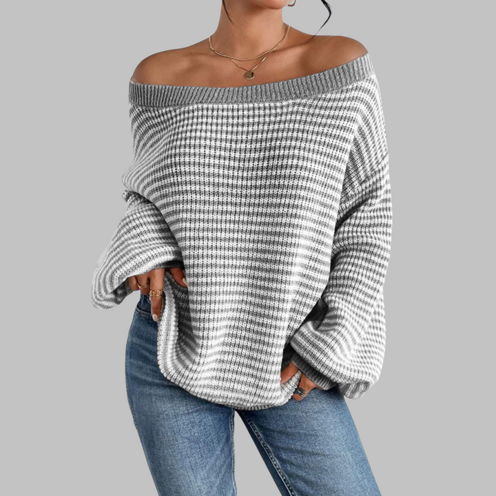 POSHIKO™ - Casual Striped Drop Shoulder Long-Sleeve Sweater