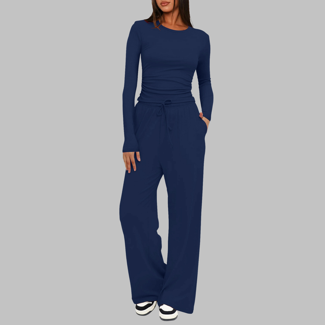 JANNY™ - Casual Long-Sleeve Top and Wide-Leg Pants Set