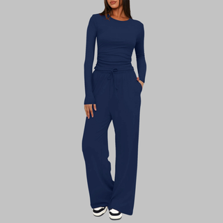 JANNY™ - Casual Long-Sleeve Top and Wide-Leg Pants Set