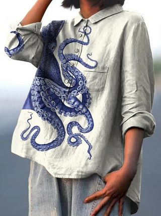 Elissa | Women's Deep Sea Octopus Tentacles Art Print Casual Shirt