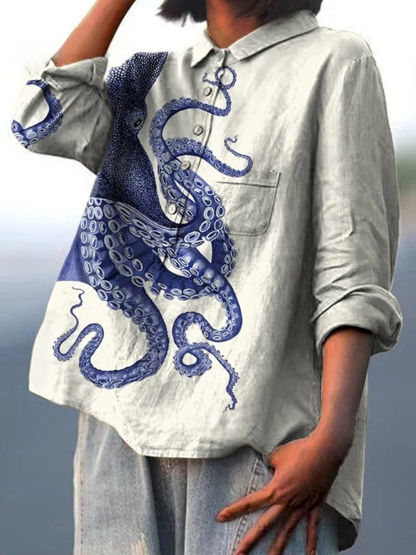 Elissa | Women's Deep Sea Octopus Tentacles Art Print Casual Shirt