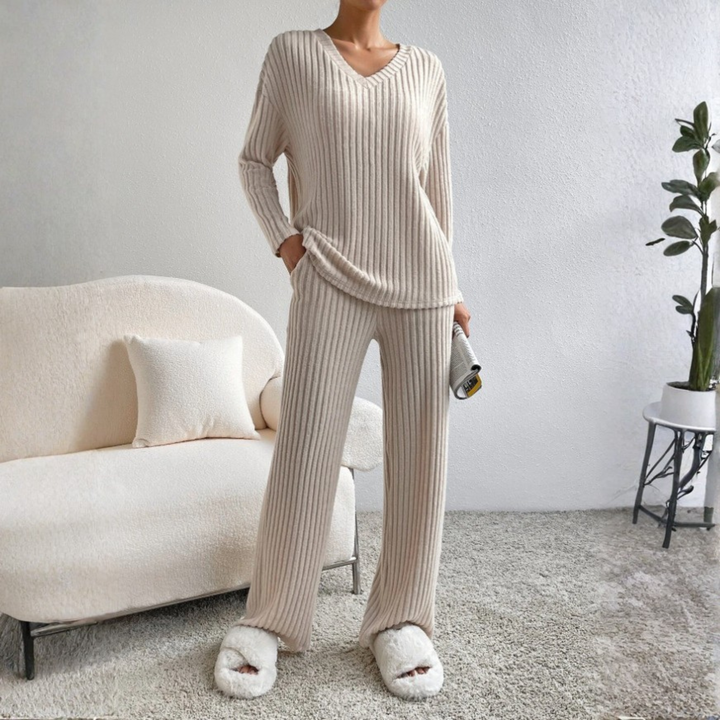 ENLINS™ - Casual Long-Sleeve V-Neck Top and Pants Set