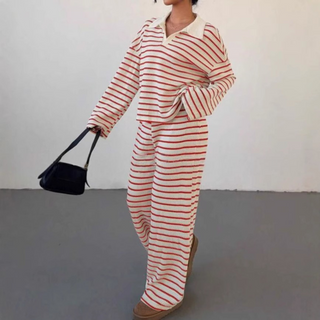 INCI™ - Casual Striped V-Neck Long-Sleeve and Pants Set