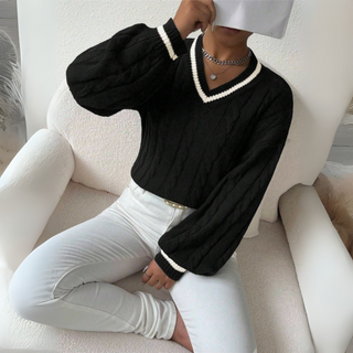 SOVU™ - Chic Long-Sleeve V-Neck Sweater