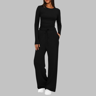 BELLE™ - Casual Long-Sleeve Top and Wide-Leg Pants Set