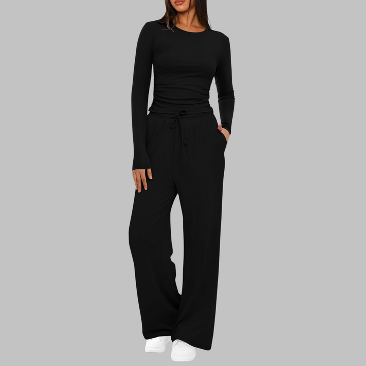 BELLE™ - Casual Long-Sleeve Top and Wide-Leg Pants Set