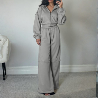 DARA™ - Comfy Zip-Up Hooded Sweatshirt and Elastic Waist Pants Set