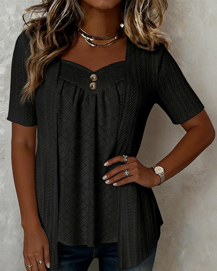 Falissa - Square-Cut Shirt with Patchwork Cut-Out Collar