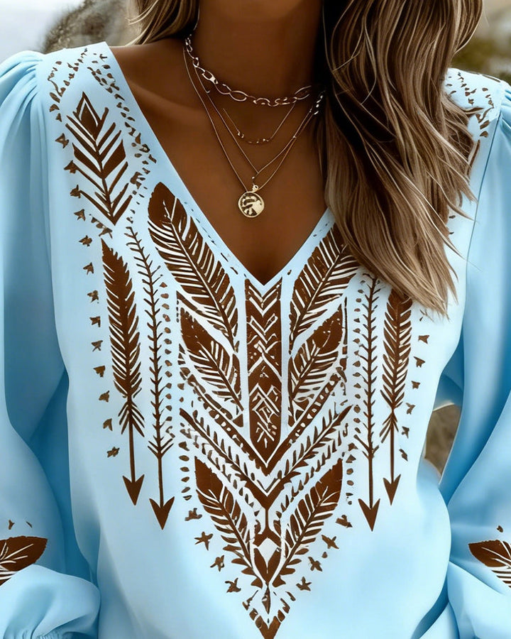 EVY | Puffed Sleeve Blouse with Wide V-Neck