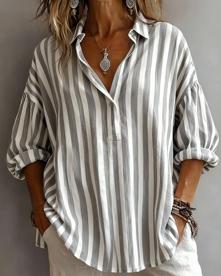 Maura | Striped Loose Blouse with Collar