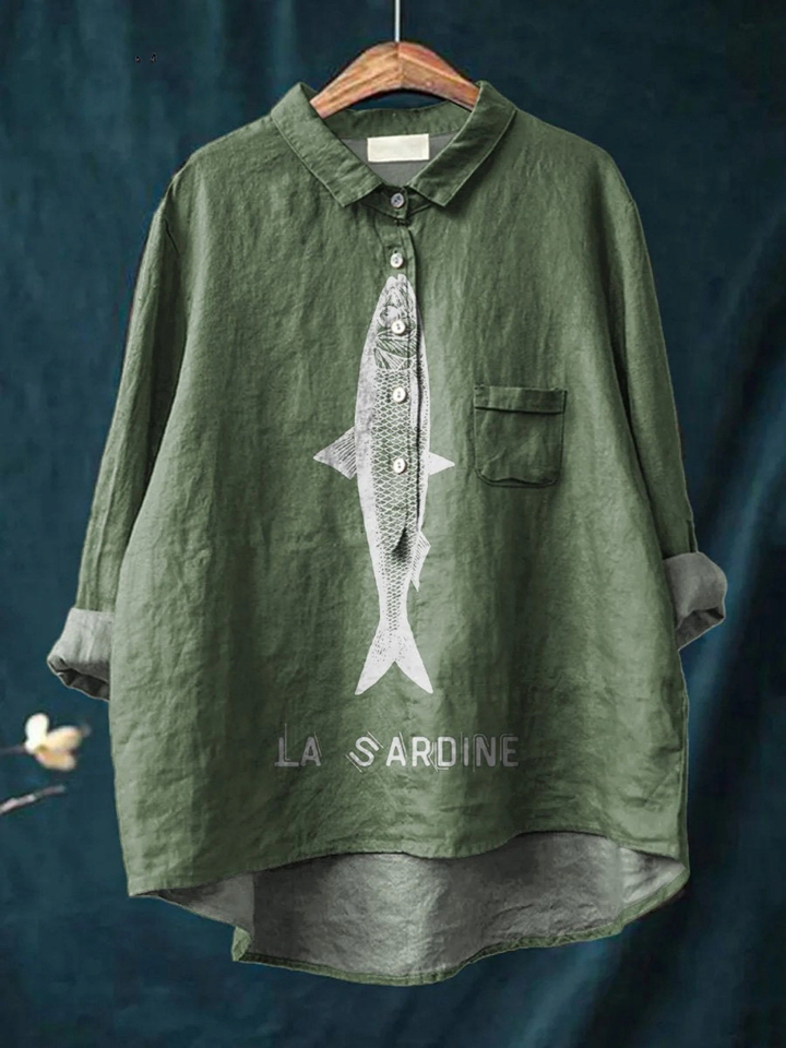 Faye | Sardine Fish Graphic Printed Women's Casual Shirt