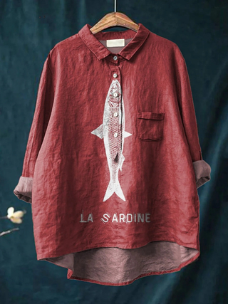 Faye | Sardine Fish Graphic Printed Women's Casual Shirt