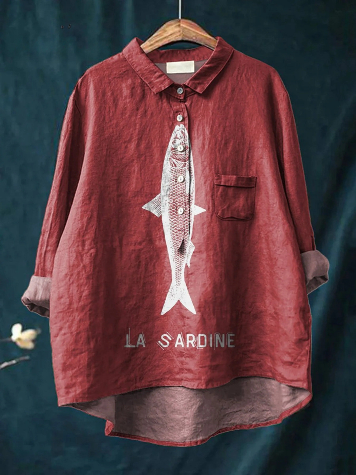 Faye | Sardine Fish Graphic Printed Women's Casual Shirt
