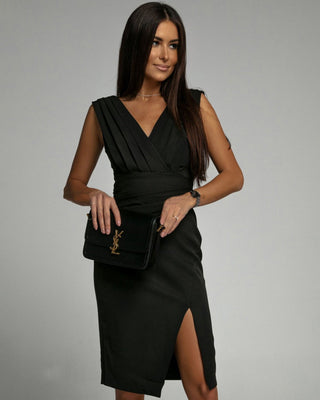 Maud™ | Elegant V-Neck Slit Dress