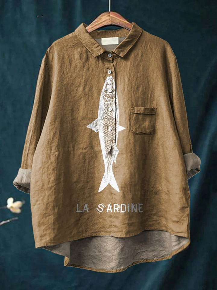Faye | Sardine Fish Graphic Printed Women's Casual Shirt