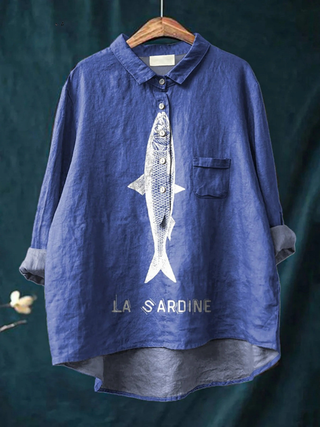 Faye | Sardine Fish Graphic Printed Women's Casual Shirt