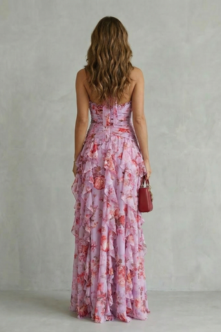 BELLADINA | Romantic Rose Cascade Halter Maxi Dress