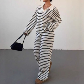 INCI™ - Casual Striped V-Neck Long-Sleeve and Pants Set