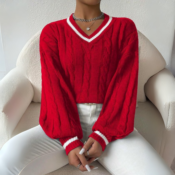 SOVU™ - Chic Long-Sleeve V-Neck Sweater