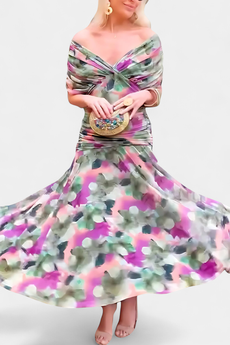 FLORENDA™ | Long Floral V-Neck Dress