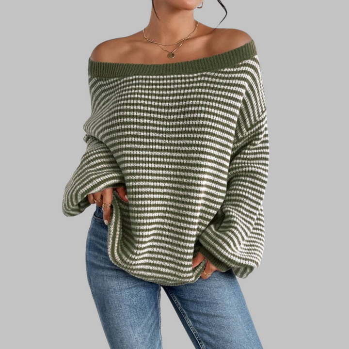 POSHIKO™ - Casual Striped Drop Shoulder Long-Sleeve Sweater