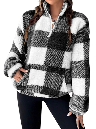 HILARY™ - Casual Plaid Half-Zip Pullover