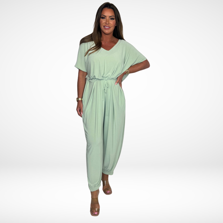 Elena | Relaxed V-Neck Jumpsuit with Waist Tie
