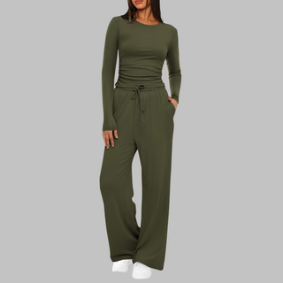 BELLE™ - Casual Long-Sleeve Top and Wide-Leg Pants Set