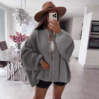 VANDANA™ - Classic Button-Down Long-Sleeve Cardigan