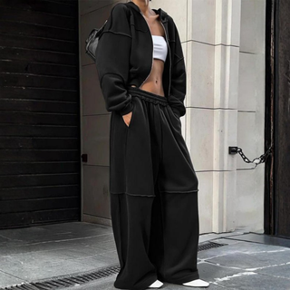 DARA™ - Comfy Zip-Up Hooded Sweatshirt and Elastic Waist Pants Set