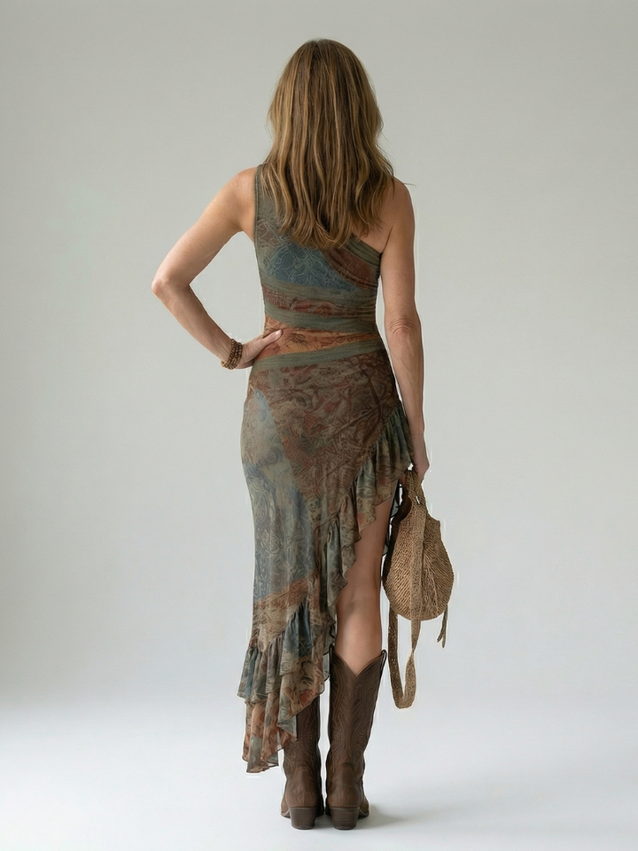 Elena - One-Shoulder Draped Midi Dress