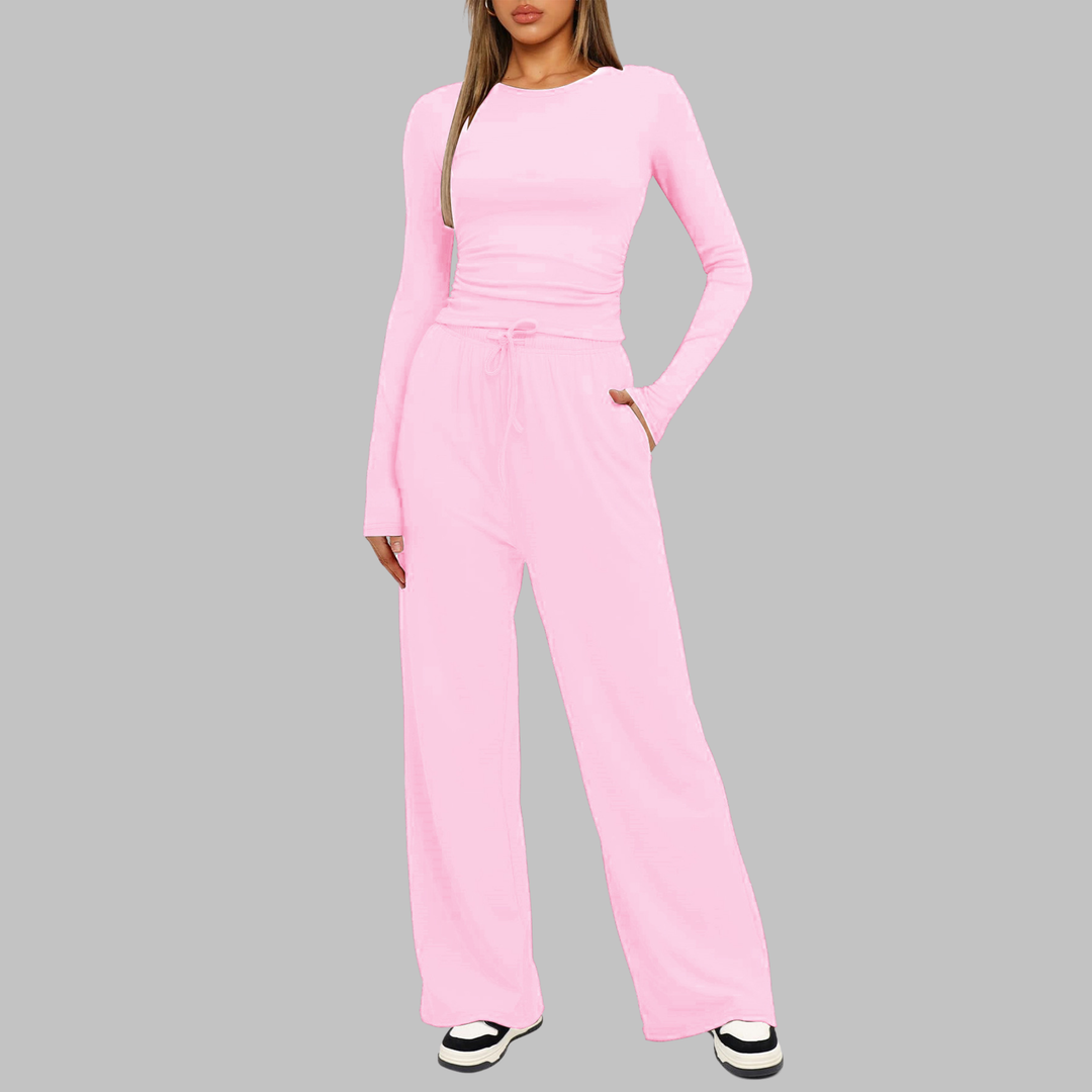 JANNY™ - Casual Long-Sleeve Top and Wide-Leg Pants Set
