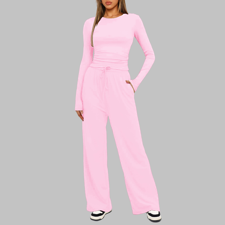 JANNY™ - Casual Long-Sleeve Top and Wide-Leg Pants Set
