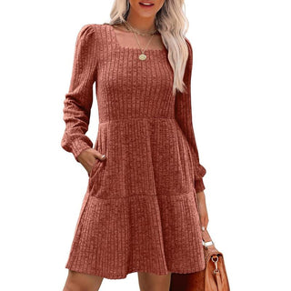 ELIZA™ - Cozy Square Neck Long-Sleeve Babydoll Sweater Dress