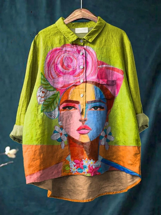 Eugen | Oil Painting Frida Portrait Art Printed Women's Casual Shirt