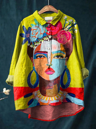 Eugen | Oil Painting Frida Portrait Art Printed Women's Casual Shirt