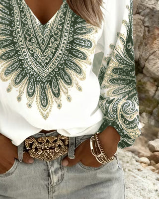 Elaiza | V-Neck Top with Retro Print