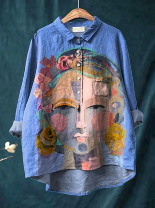 Eugen | Oil Painting Frida Portrait Art Printed Women's Casual Shirt