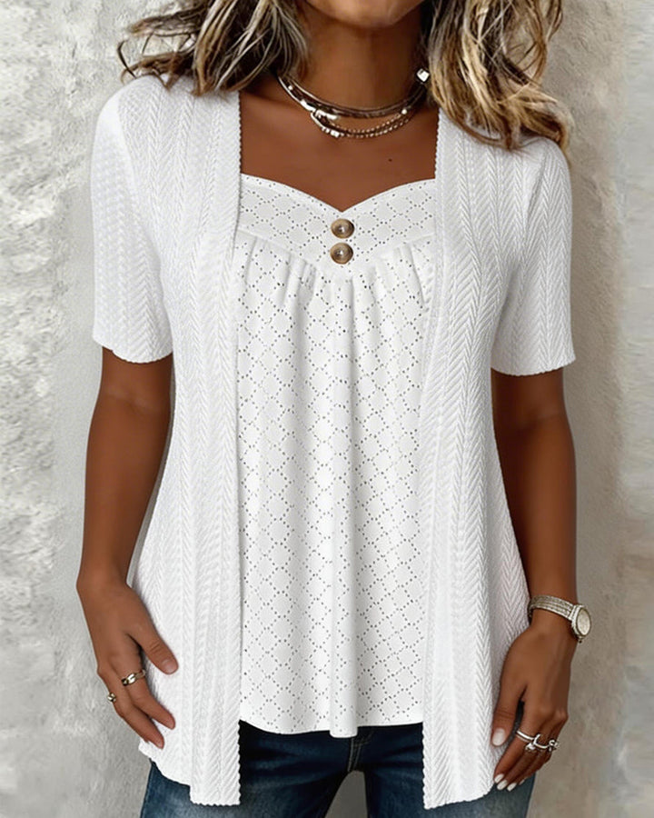 Falissa - Square-Cut Shirt with Patchwork Cut-Out Collar