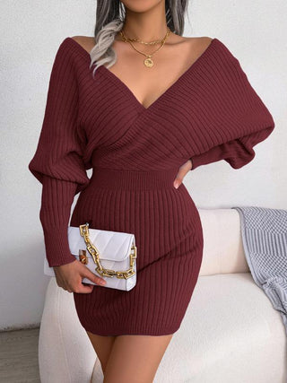 BLAKE™ - Wrapped V-Neck Sweater Dress with Slim-Fit Long-Sleeves