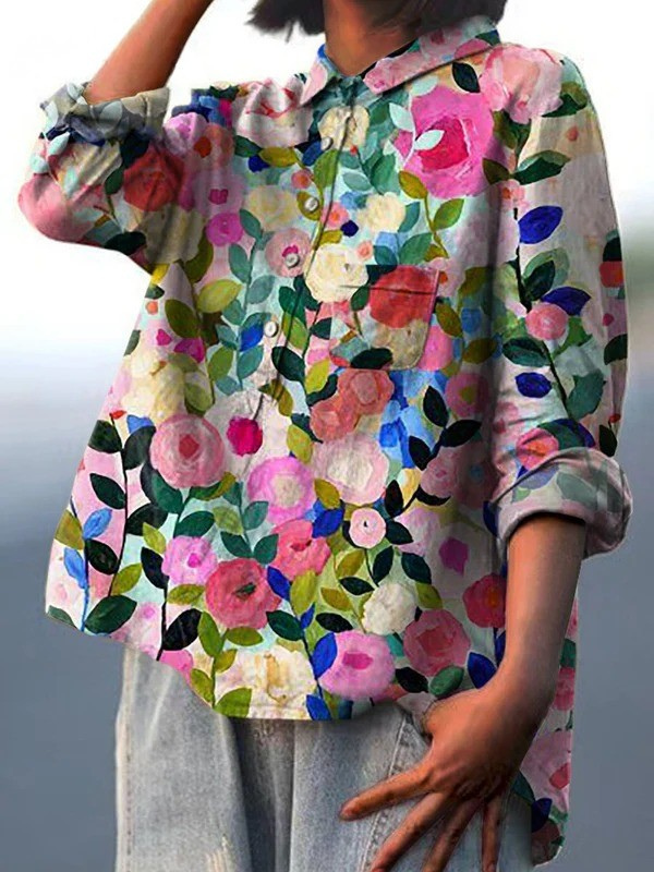 Delia | Colourful Spring Floral Garden Printed Women's Casual Shirt
