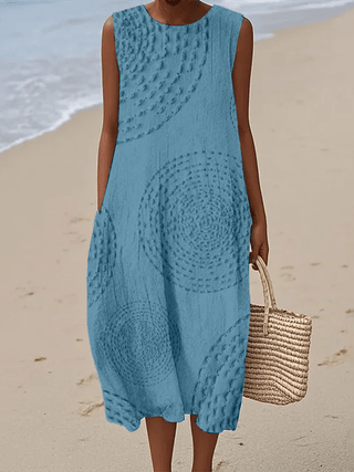 Ladies Casual Printed Round Neck Sleeveless Dress