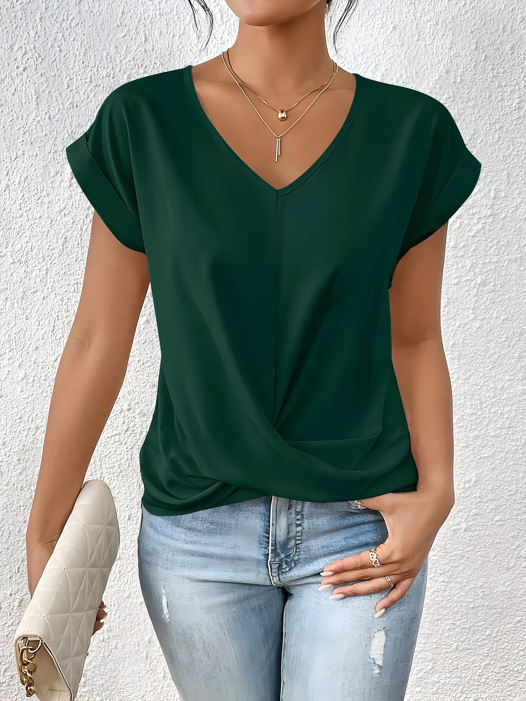 MEIKA™ - Classic Twist Detail V-Neck Top