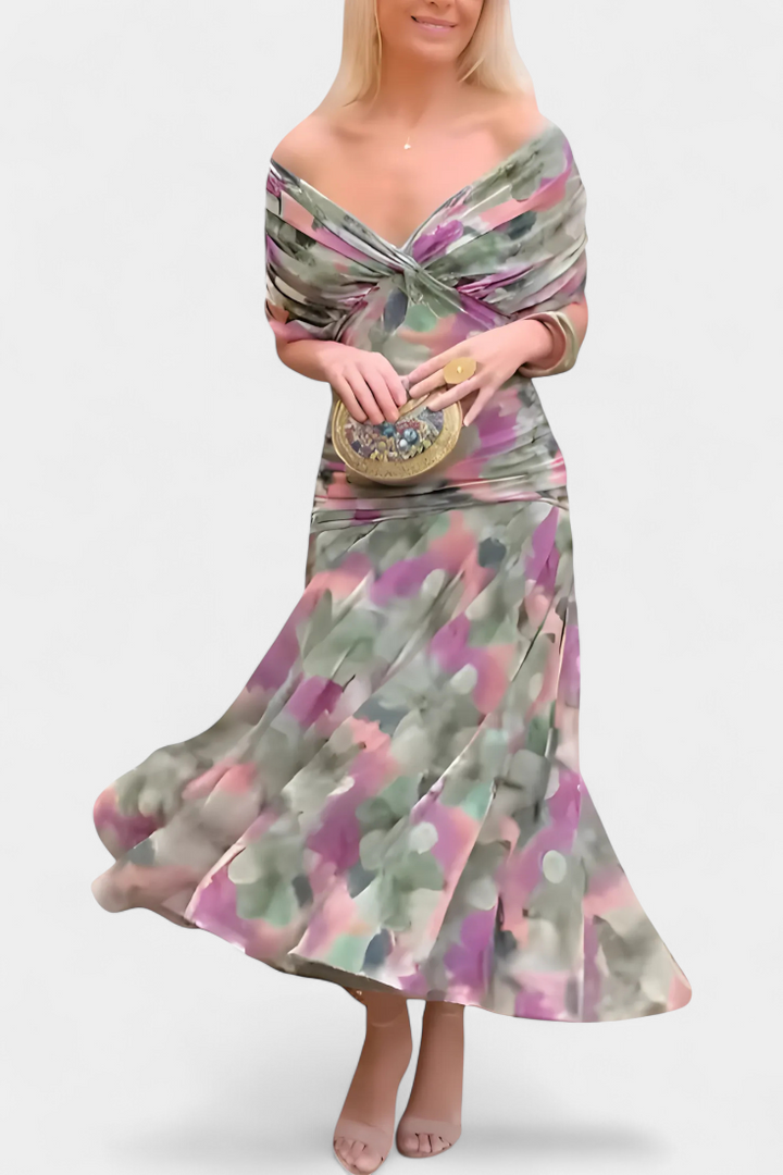 FLORENDA™ | Long Floral V-Neck Dress