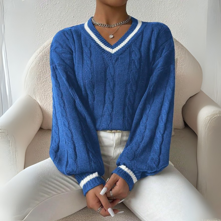 SOVU™ - Chic Long-Sleeve V-Neck Sweater