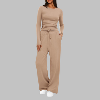 BELLE™ - Casual Long-Sleeve Top and Wide-Leg Pants Set