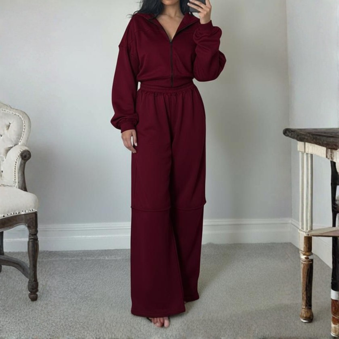 DARA™ - Comfy Zip-Up Hooded Sweatshirt and Elastic Waist Pants Set
