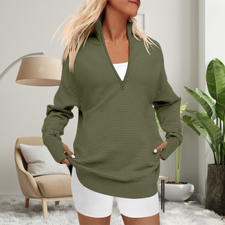 QUINN™ - Cozy Long-Sleeve Quarter-Zip Collared Pullover Sweater