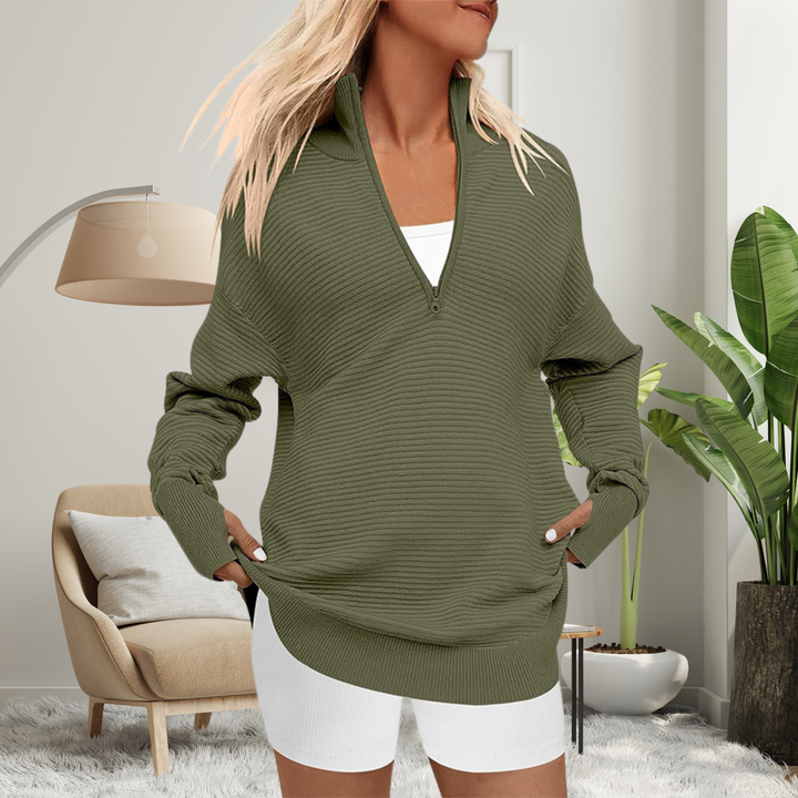 QUINN™ - Cozy Long-Sleeve Quarter-Zip Collared Pullover Sweater
